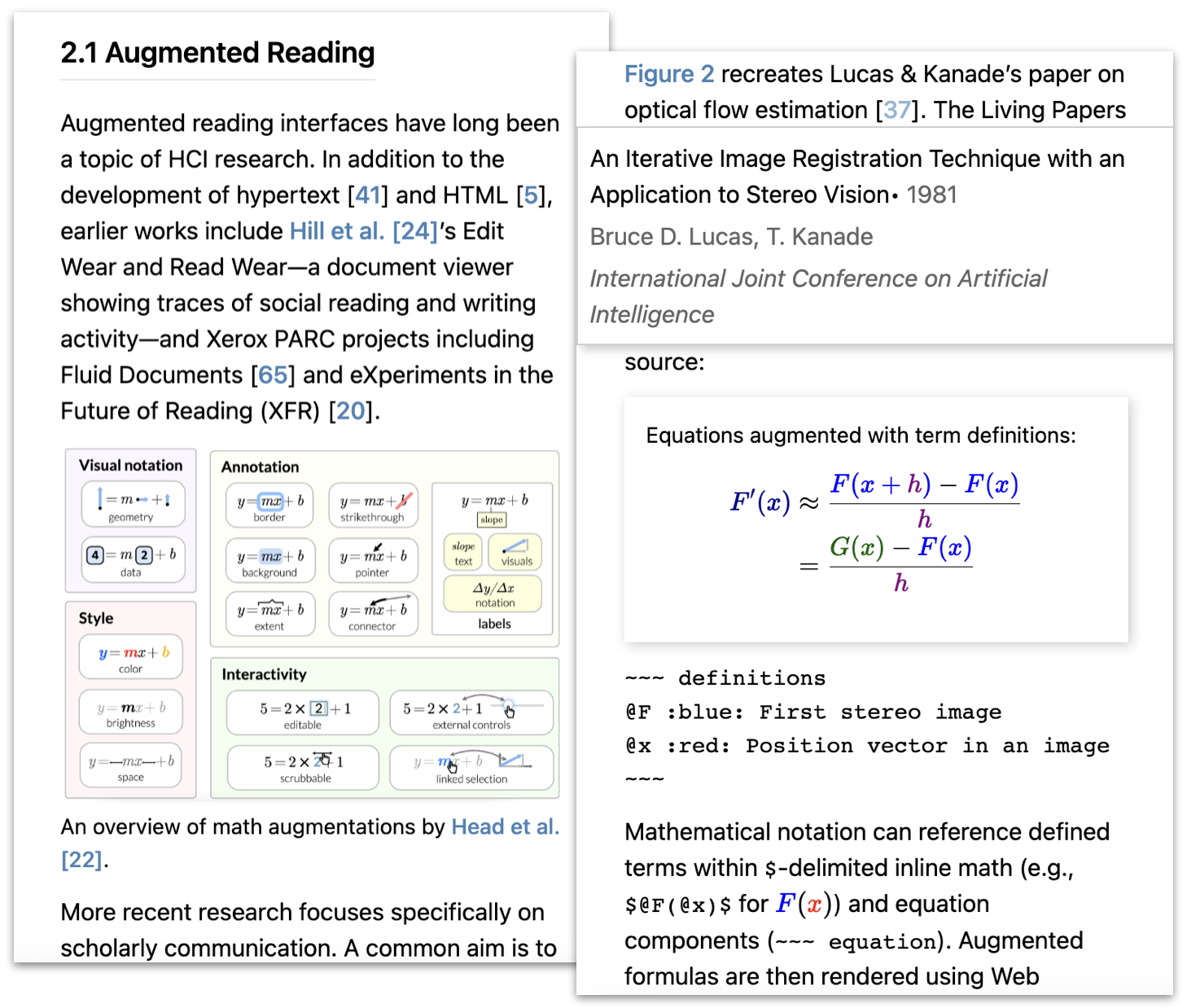 A Living Papers article viewed at a mobile form factor. A popup with citation information is shown.